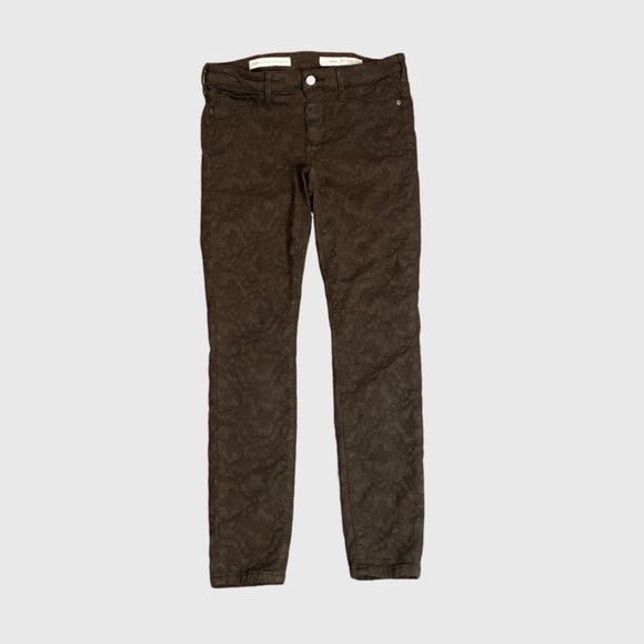 PILCRO AND THE LETTERPRESS SERIF TEXTURED SKINNY PANTS IN BROWN Women’s SZ 27 - Picture 1 of 12